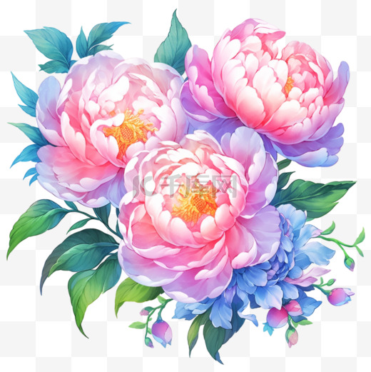 牡丹花元素手绘国庆节彩色图片