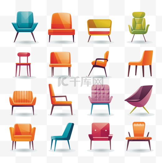 不同颜色的椅子和扶手椅插图图片