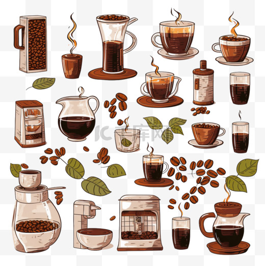 一套咖啡元素和咖啡配饰图片