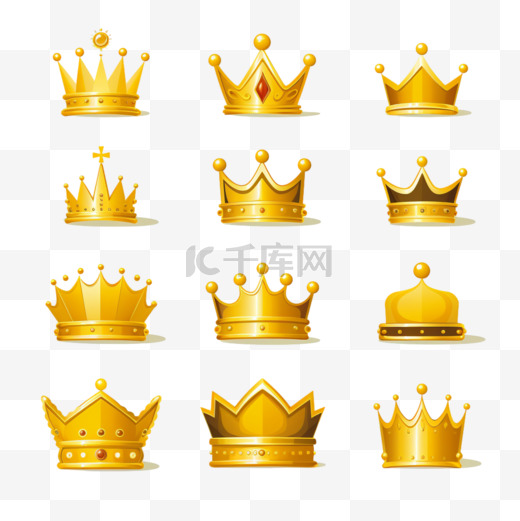 简单的黄色皇冠图标孤立的矢量皇冠图标集图片