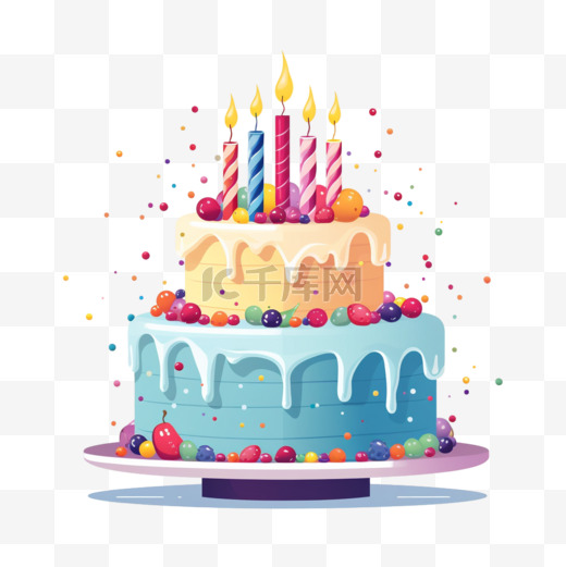 生日快乐，平面设计，配蛋糕和蜡烛图片