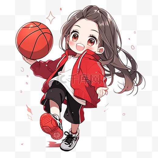 卡通女孩拿着篮球手绘元素图片