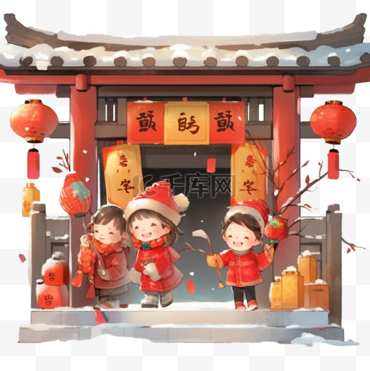 新年节日红灯笼手绘卡通元素图片