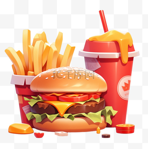 快餐3d汉堡元素立体免扣图案图片