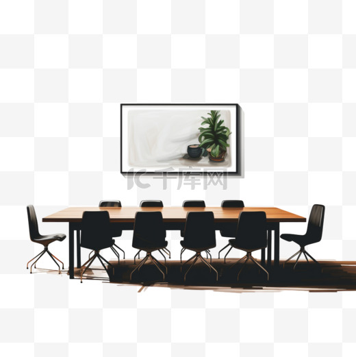 一间有椅子和墙上挂着一幅大画的会议室图片