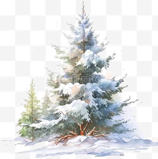 冬天覆盖雪的松树卡通元素手绘图片