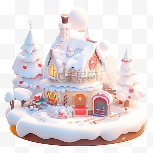 圣诞雪屋3d立体免抠冬天元素图片