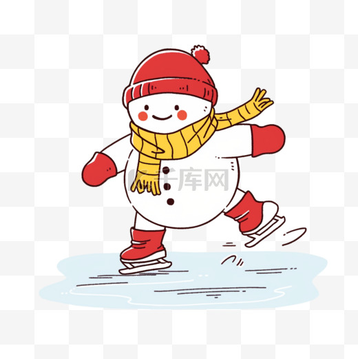 滑冰冬天雪人卡通手绘元素图片