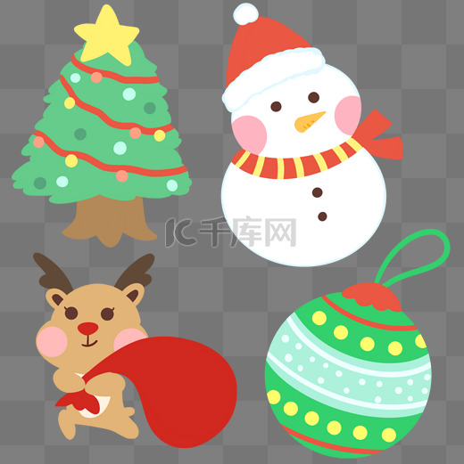 圣诞节圣诞圣诞树雪人麋鹿挂球图片