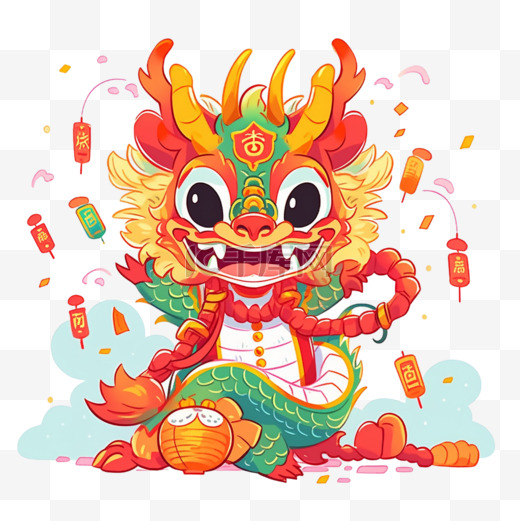 新年龙年插画卡通手绘元素图片