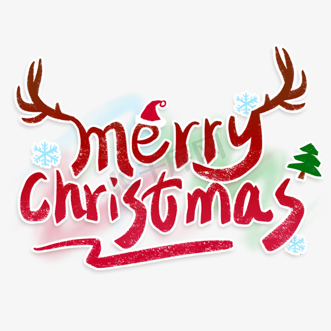 圣诞节麋鹿角merrychristmas红色手写字图片