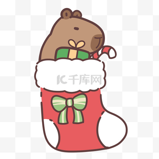 圣诞袜水豚表情包png图片卡通可爱动物小动物图片