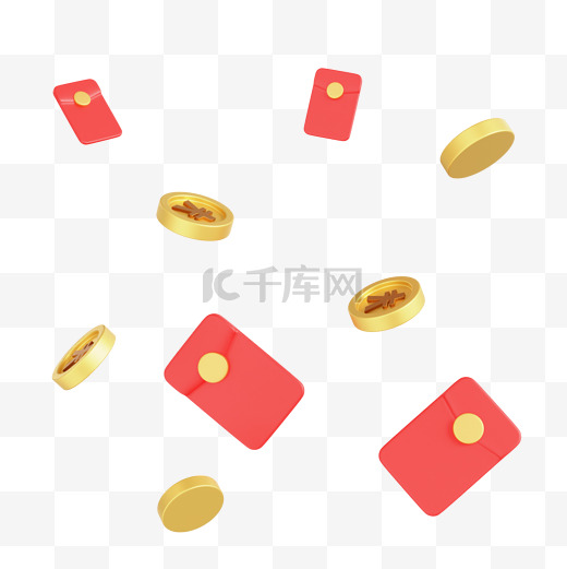 新年漂浮红包金币PNG素材图片