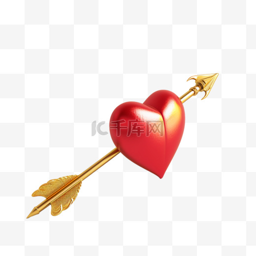 情人节金色的丘比特之箭和红色爱心设计图图片