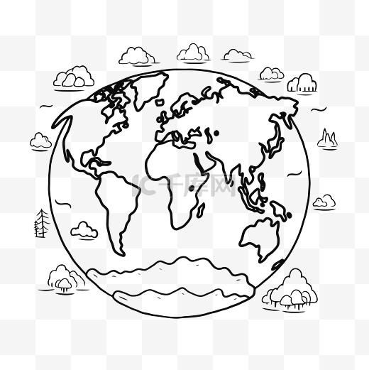 世界地图涂鸦儿童着色表矢量 ilustración ilustración illustrate this planet outline sketch drawing图片