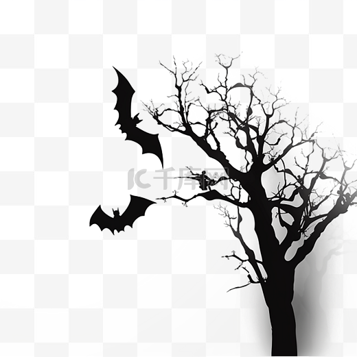 飞翔的蝙蝠黑色大树图片