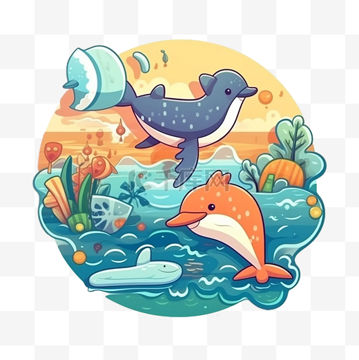 海洋日海豚可爱卡通图片