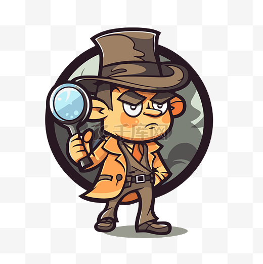 侦探徽章剪贴画人物插图侦探代理卡通人物与放大镜 向量图片