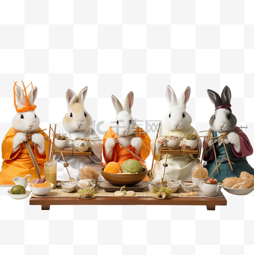 韩国感恩节兔子吃松饼图片
