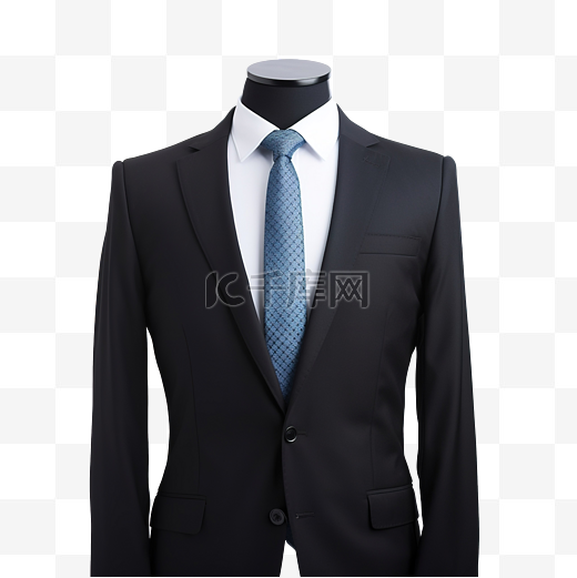 黑色半身西装和蓝色领带图片