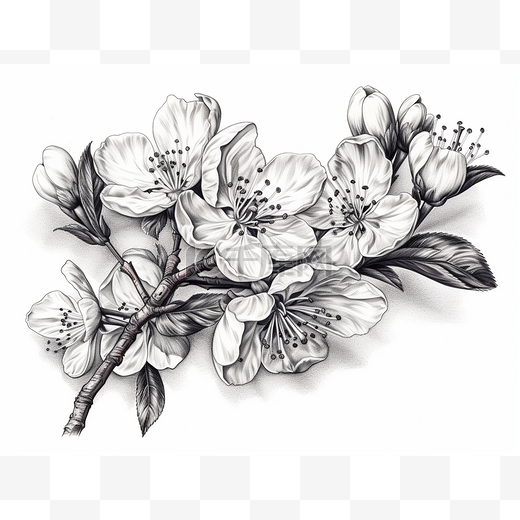 白纸上的樱花纹身设计图片