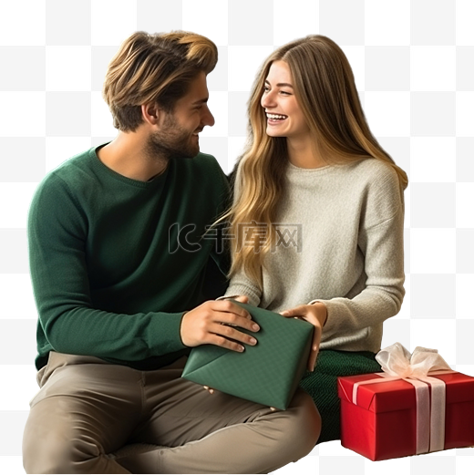 快乐的男朋友在圣诞节给女朋友送礼物图片