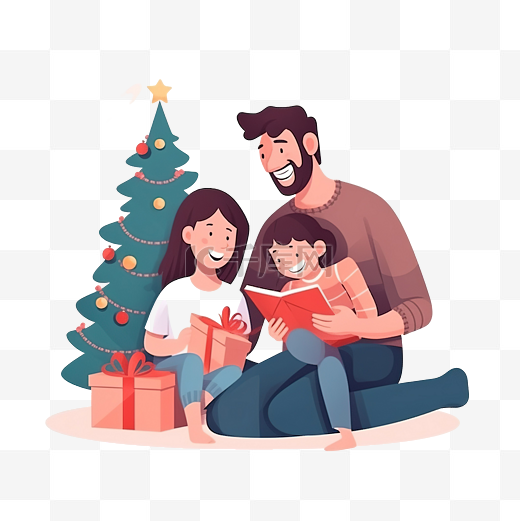 圣诞节概念家庭坐在沙发上爸爸给别人送礼物图片