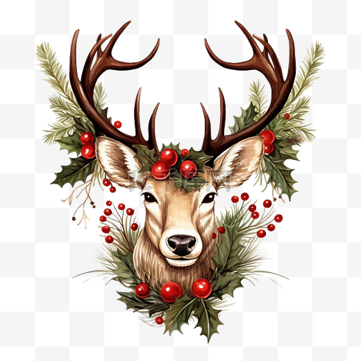 圣诞圣诞老人驯鹿头带符号圣诞装饰矢量图图片