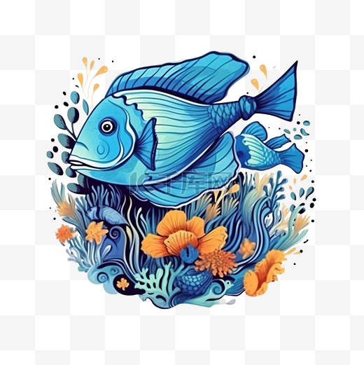涂鸦素描卡通鱼水下海元素装饰抽象背景壁纸png图片