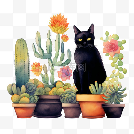 绘画黑色猫咪元素立体免抠图案图片