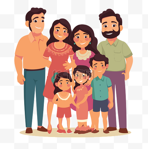 西班牙裔家庭剪贴画年轻的印度家庭矢量平面设计卡通漫画由 iluzhoda 在白色背景上绘制图片