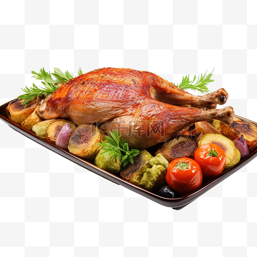 感恩节餐桌上蔬菜托盘上的切片烤火鸡腿图片