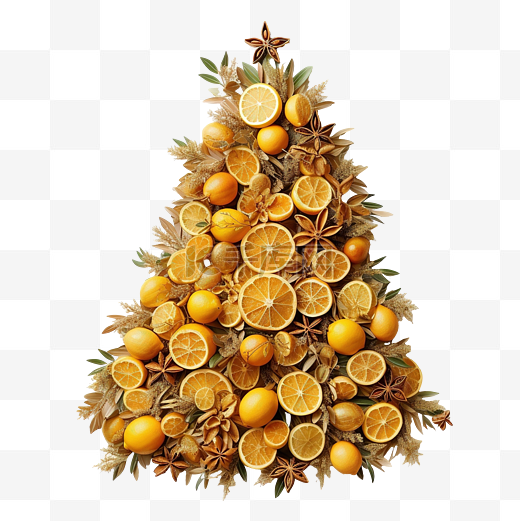 美丽的干柠檬圣诞树，带装饰图片