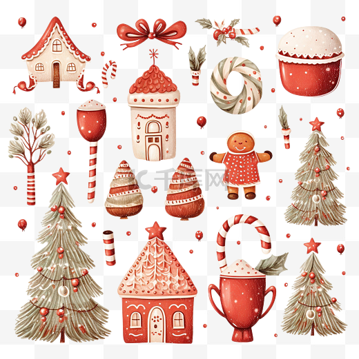 具有传统圣诞符号和装饰元素的圣诞系列图片