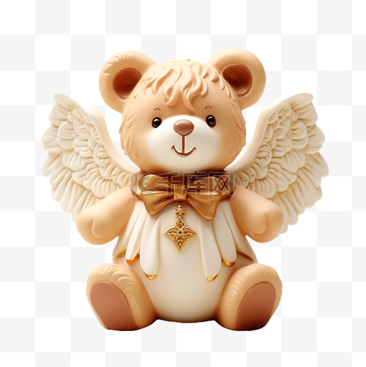 圣诞主题的装饰雕像，是一只长着天使翅膀的可爱熊图片