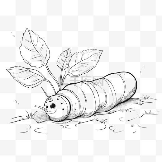 蠕虫卡通铅笔画花园里的动植物铅笔画风格图片
