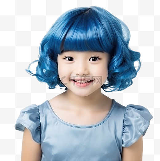 穿着蓝色假发和万圣节服装的可爱亚洲女孩的肖像图片