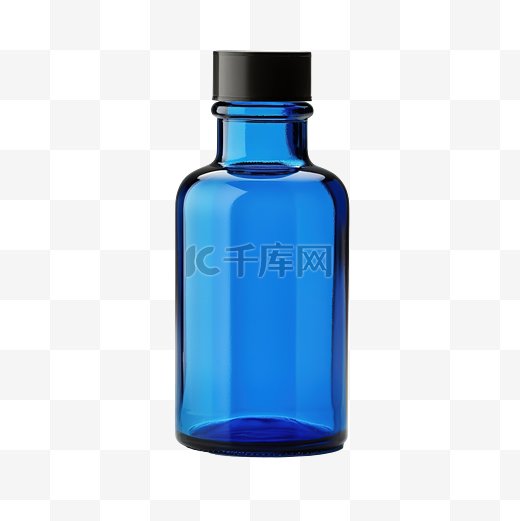 孤立的蓝色玻璃小瓶图片