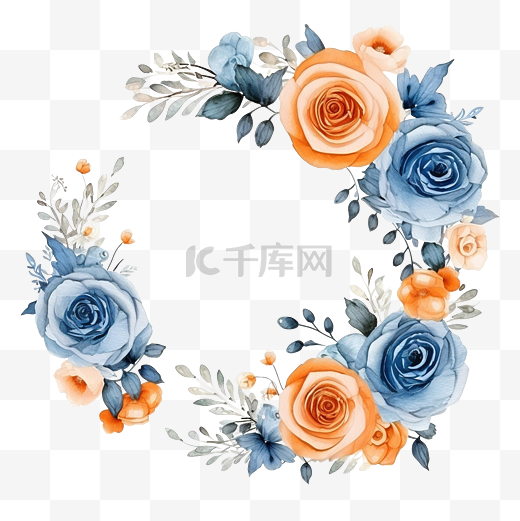 小屋民间潮流中的蓝色和橙色玫瑰花环图片