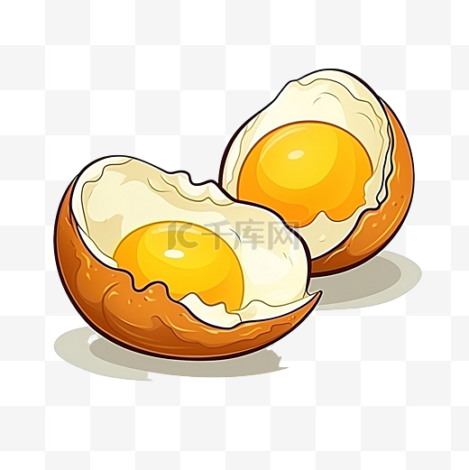 鸡蛋破成两半，遵循蛋黄和蛋白质卡通图片