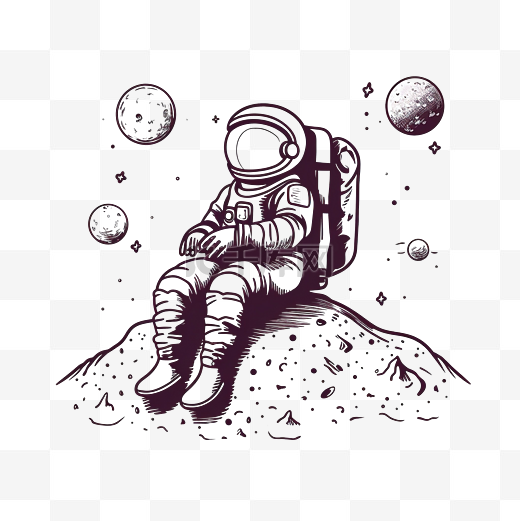 宇航员坐在月球上宇航员涂鸦插画图片