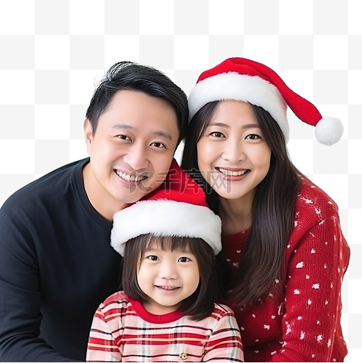 家庭亚洲母亲和父亲带着女儿一起庆祝圣诞快乐图片