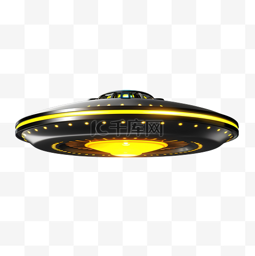 ufo 插图通过下方发出黄光而漂浮图片