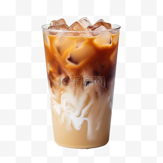塑料杯上冷泡冰拿铁咖啡侧视生成人工智能技术图片