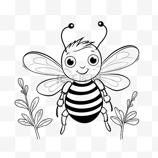 蜜蜂卡通铅笔画花园动植物风格铅笔画图片