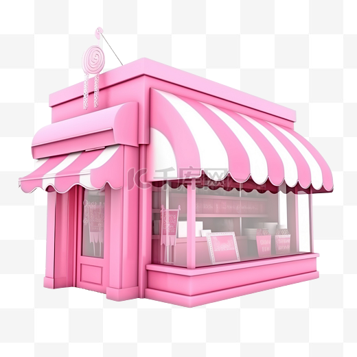 粉红色商店或店面隔离启动特许经营业务在线购物概念 3D 插图或 3D 渲染图片