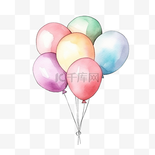 可爱甜蜜柔和的气球束水彩图片
