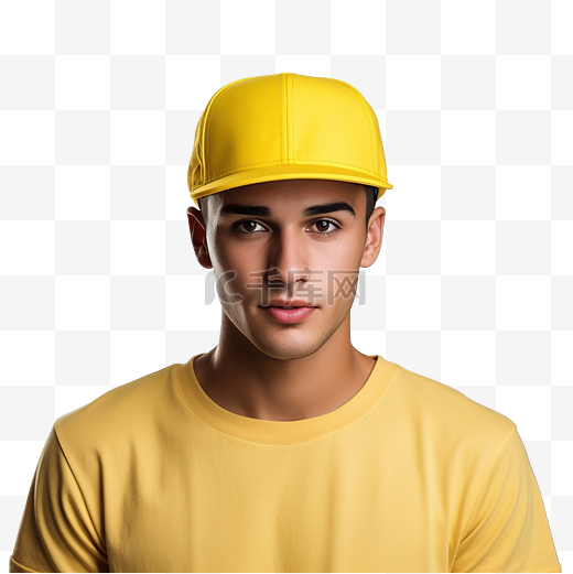 黄色帽子戴嘻哈帽子模型前视图图片