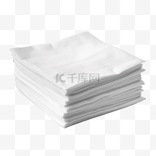 两片折叠的白色薄纸或餐巾纸堆叠在一起，与 png 文件格式的剪切路径隔离图片