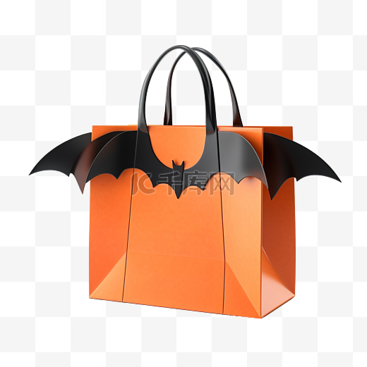 带蝙蝠翅膀的购物橙色纸袋图片